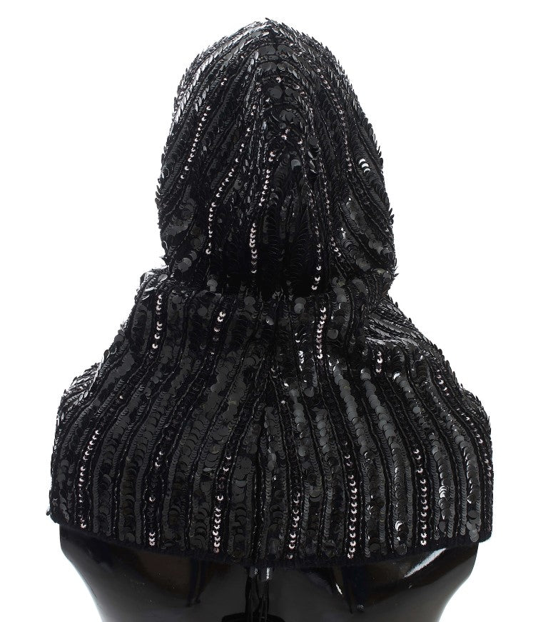 Dolce & Gabbana Black Knitted Sequin Hood Scarf Hat - ClickThatClicks 