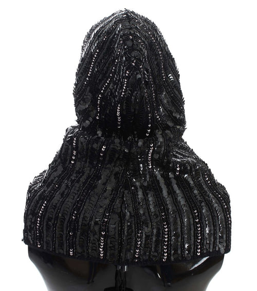 Dolce & Gabbana Black Knitted Sequin Hood Scarf Hat - ClickThatClicks 