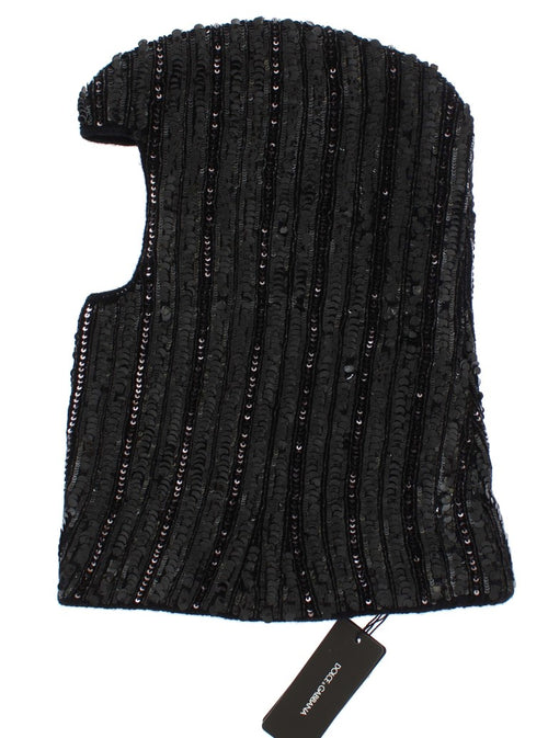 Dolce & Gabbana Black Knitted Sequin Hood Scarf Hat - ClickThatClicks 