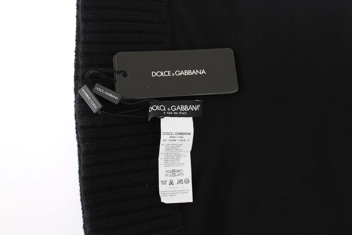 Dolce & Gabbana Black Knitted Sequin Hood Scarf Hat - ClickThatClicks 