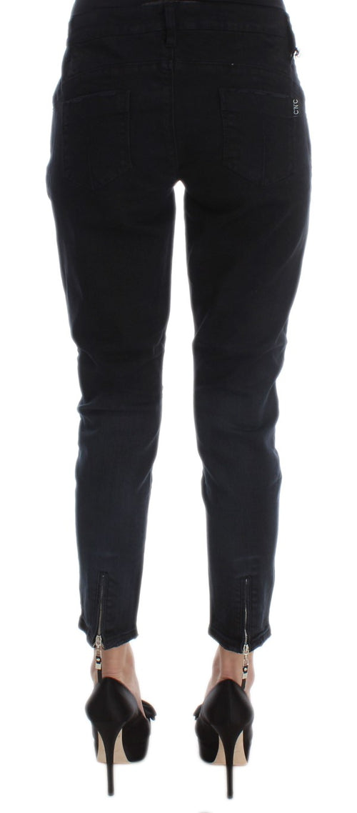 Costume National Black Cotton Slim Fit Cropped Jeans - ClickThatClicks 
