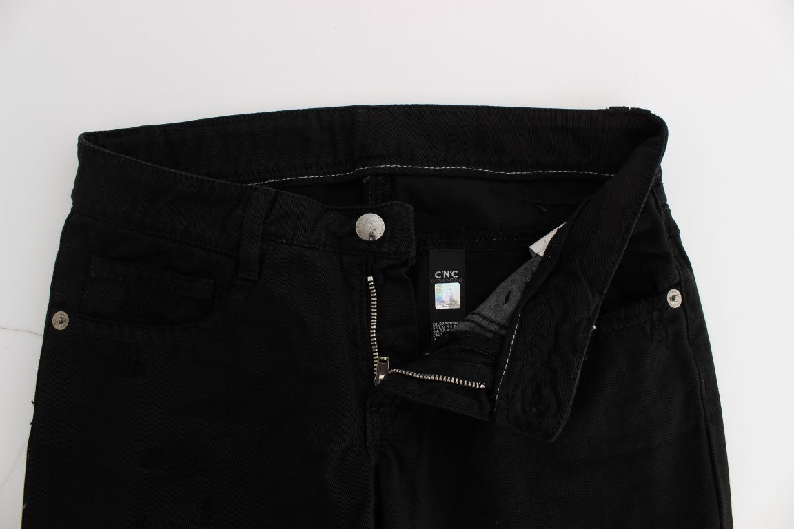 Costume National Black Cotton Slim Fit Bootcut Jeans - ClickThatClicks 