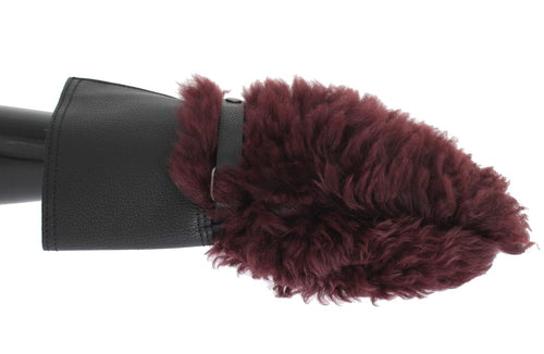 Dolce & Gabbana Black Leather Bordeaux Shearling Gloves - ClickThatClicks 