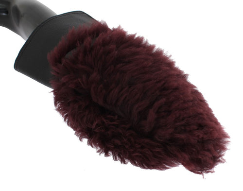 Dolce & Gabbana Black Leather Bordeaux Shearling Gloves - ClickThatClicks 