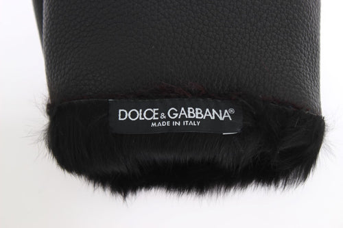Dolce & Gabbana Black Leather Bordeaux Shearling Gloves - ClickThatClicks 