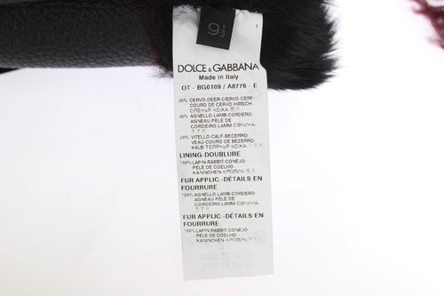 Dolce & Gabbana Black Leather Bordeaux Shearling Gloves - ClickThatClicks 