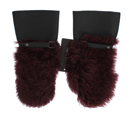 Dolce & Gabbana Black Leather Bordeaux Shearling Gloves - ClickThatClicks 