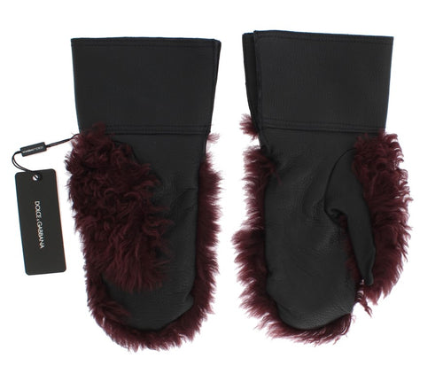 Dolce & Gabbana Black Leather Bordeaux Shearling Gloves - ClickThatClicks 