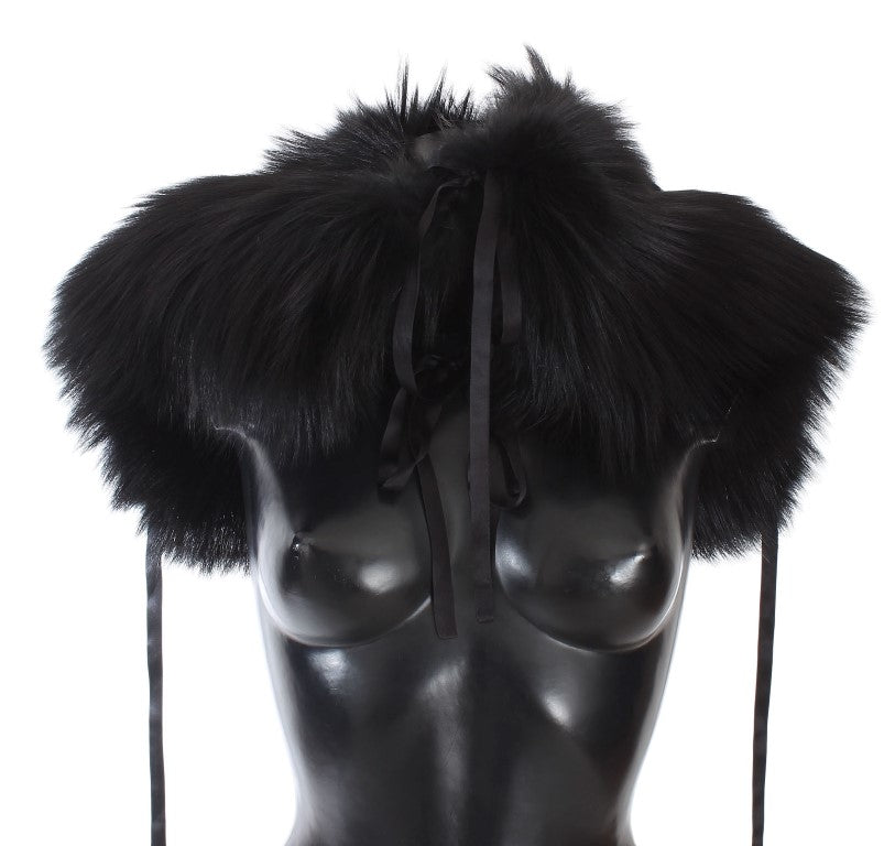 Dolce & Gabbana Black Fox Fur Shoulder Wrap Cover Collar Scarf - ClickThatClicks