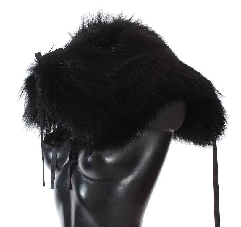 Dolce & Gabbana Black Fox Fur Shoulder Wrap Cover Collar Scarf - ClickThatClicks