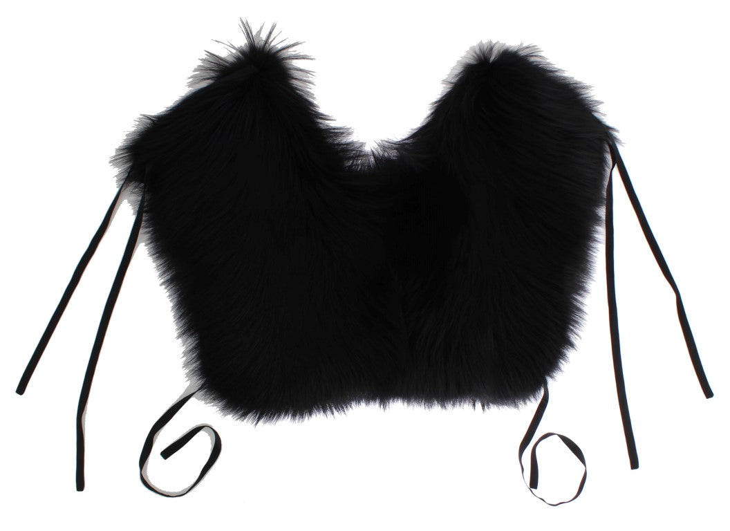 Dolce & Gabbana Black Fox Fur Shoulder Wrap Cover Collar Scarf - ClickThatClicks 