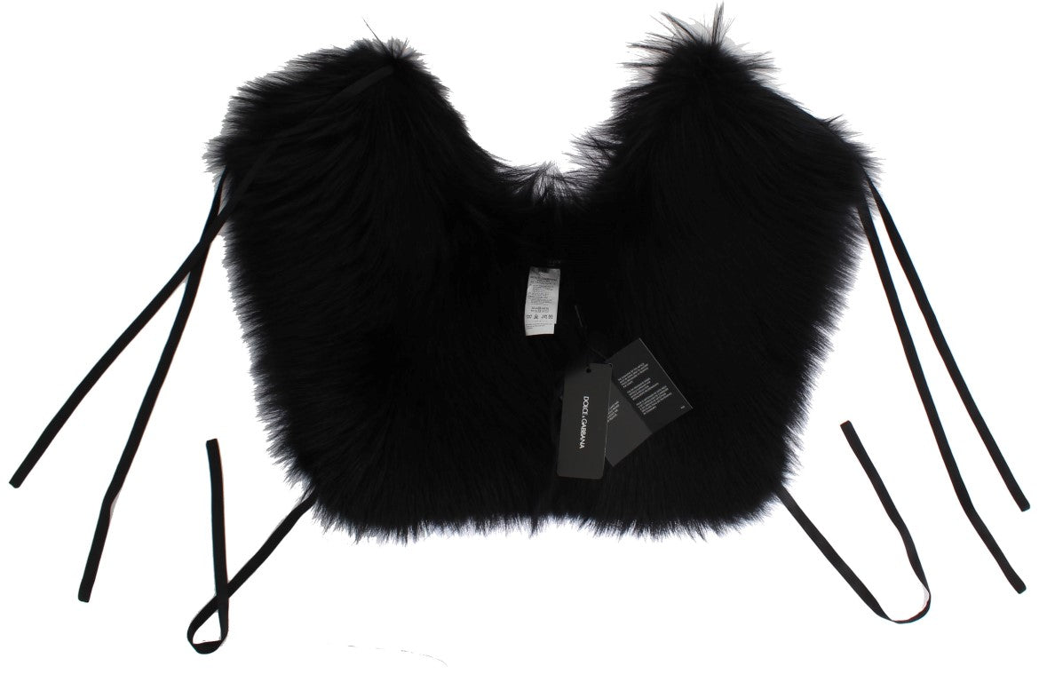 Dolce & Gabbana Black Fox Fur Shoulder Wrap Cover Collar Scarf - ClickThatClicks