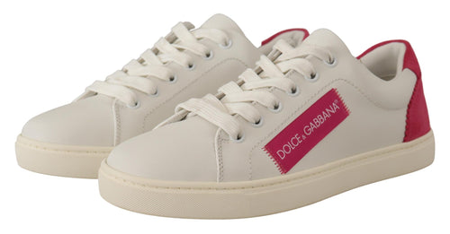 Dolce & Gabbana White Pink Leather Low Top Sneakers Womens Shoes - ClickThatClicks 