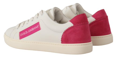 Dolce & Gabbana White Pink Leather Low Top Sneakers Womens Shoes - ClickThatClicks 