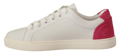 Dolce & Gabbana White Pink Leather Low Top Sneakers Womens Shoes - ClickThatClicks 