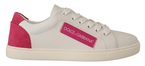 Dolce & Gabbana White Pink Leather Low Top Sneakers Womens Shoes - ClickThatClicks 