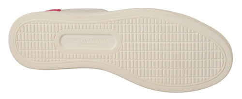 Dolce & Gabbana White Pink Leather Low Top Sneakers Womens Shoes - ClickThatClicks 
