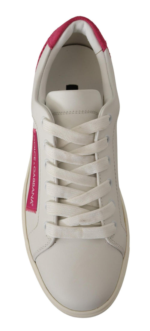 Dolce & Gabbana White Pink Leather Low Top Sneakers Womens Shoes - ClickThatClicks 