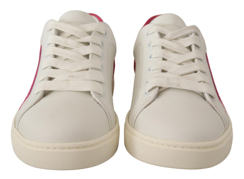 Dolce & Gabbana White Pink Leather Low Top Sneakers Womens Shoes - ClickThatClicks 