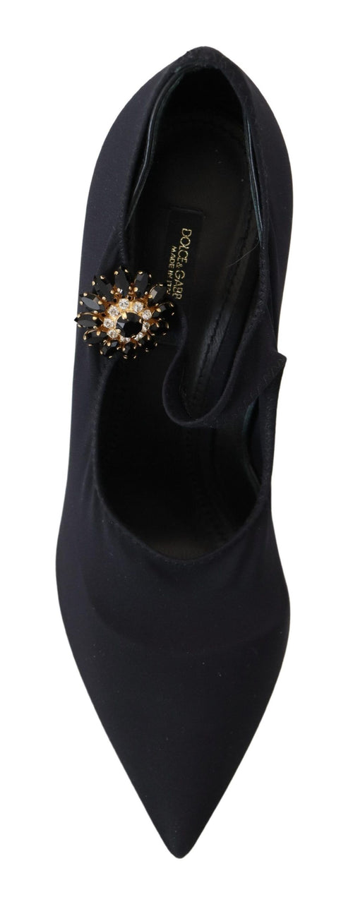 Dolce & Gabbana Black Socks Stretch Crystal Pumps Shoes - ClickThatClicks 