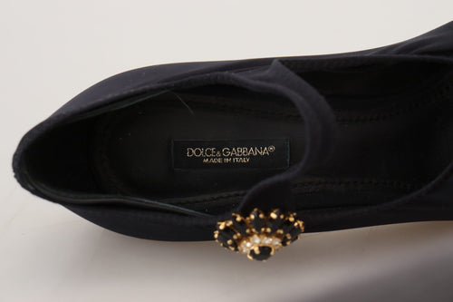 Dolce & Gabbana Black Socks Stretch Crystal Pumps Shoes - ClickThatClicks 