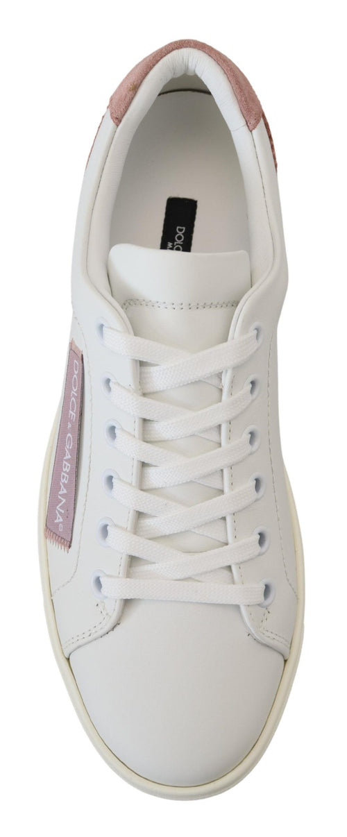 Dolce & Gabbana White Pink Leather Low Top Sneakers Shoes - ClickThatClicks 