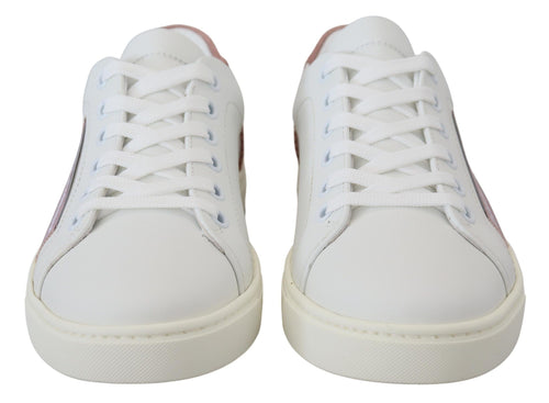 Dolce & Gabbana White Pink Leather Low Top Sneakers Shoes - ClickThatClicks 