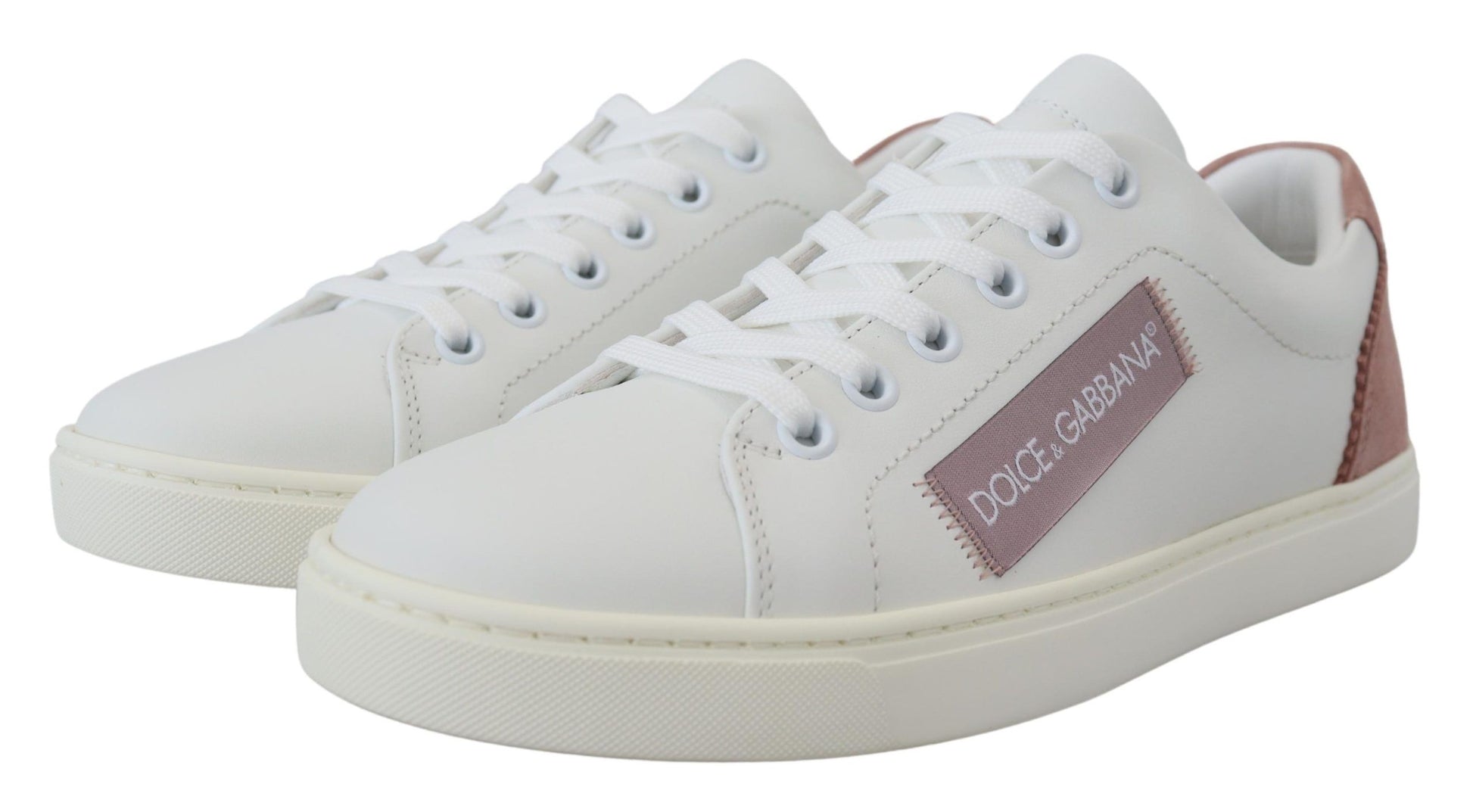 Dolce & Gabbana White Pink Leather Low Top Sneakers Shoes - ClickThatClicks 