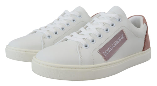 Dolce & Gabbana White Pink Leather Low Top Sneakers Shoes - ClickThatClicks 