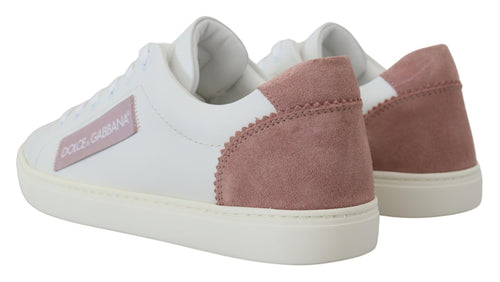 Dolce & Gabbana White Pink Leather Low Top Sneakers Shoes - ClickThatClicks 