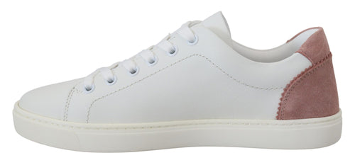 Dolce & Gabbana White Pink Leather Low Top Sneakers Shoes - ClickThatClicks 
