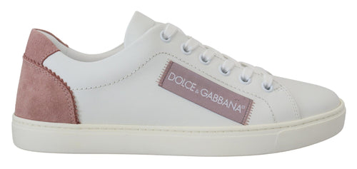 Dolce & Gabbana White Pink Leather Low Top Sneakers Shoes - ClickThatClicks 