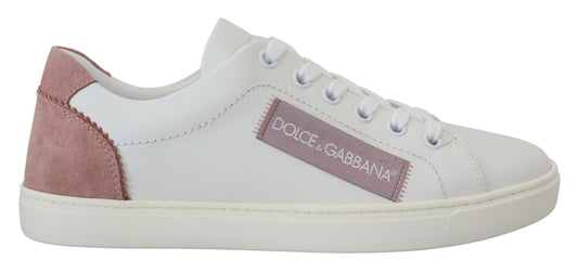 Dolce & Gabbana White Pink Leather Low Top Sneakers Shoes - ClickThatClicks 