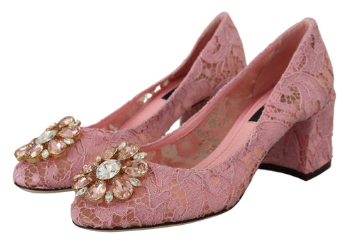 Dolce & Gabbana Pink Taormina Lace Crystal Pumps Pastel Shoes - ClickThatClicks 
