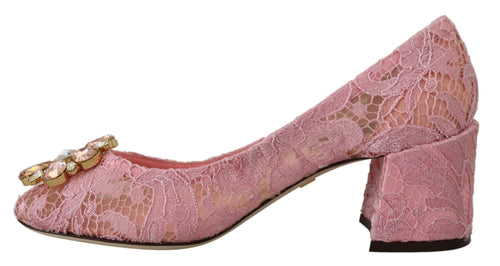 Dolce & Gabbana Pink Taormina Lace Crystal Pumps Pastel Shoes - ClickThatClicks 