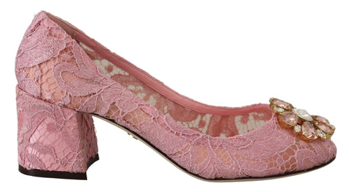 Dolce & Gabbana Pink Taormina Lace Crystal Pumps Pastel Shoes - ClickThatClicks 