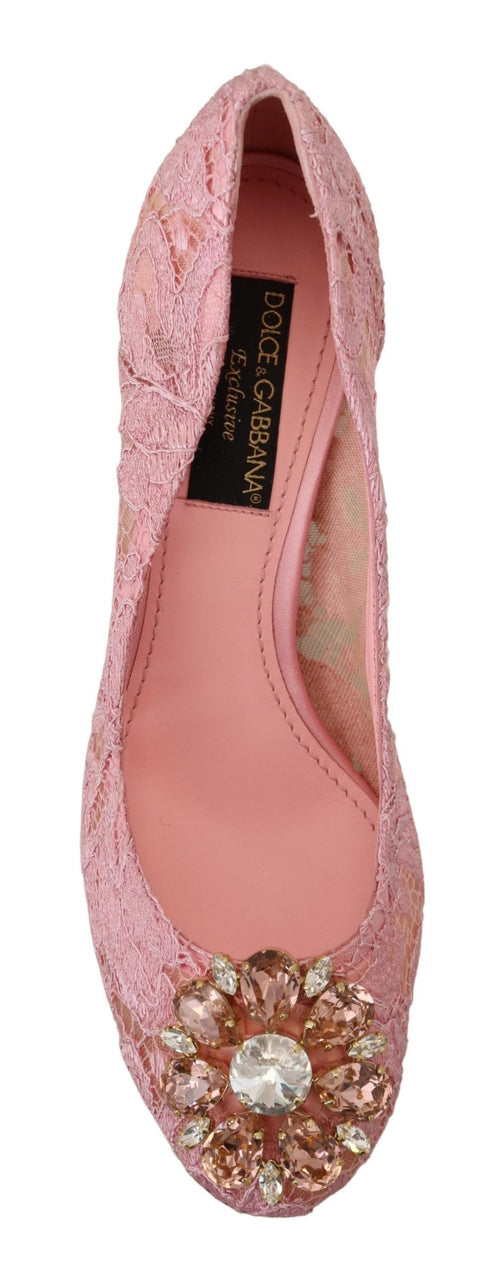 Dolce & Gabbana Pink Taormina Lace Crystal Pumps Pastel Shoes - ClickThatClicks 