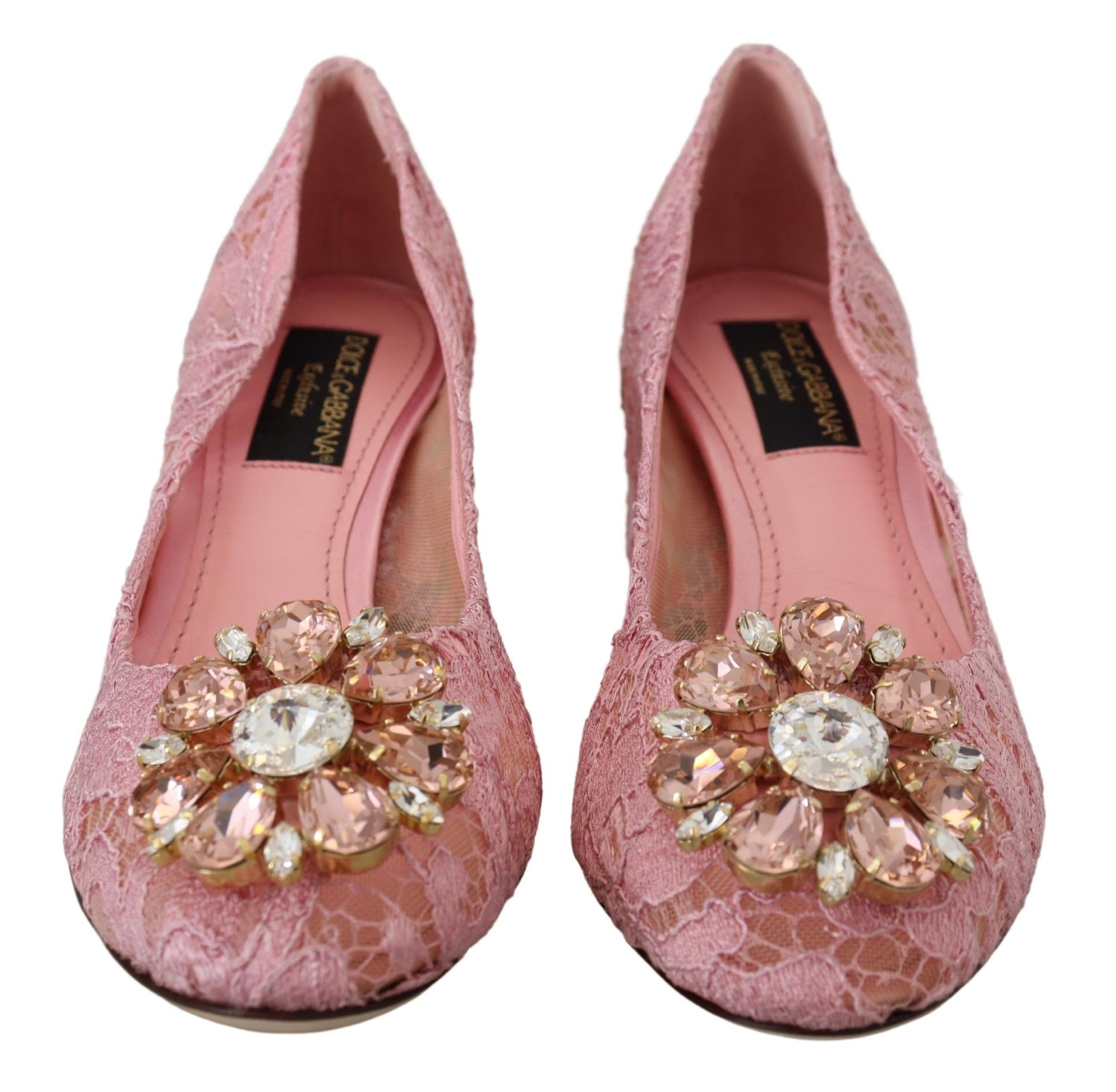 Dolce & Gabbana Pink Taormina Lace Crystal Pumps Pastel Shoes - ClickThatClicks 