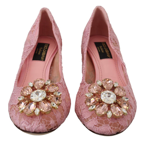 Dolce & Gabbana Pink Taormina Lace Crystal Pumps Pastel Shoes - ClickThatClicks 