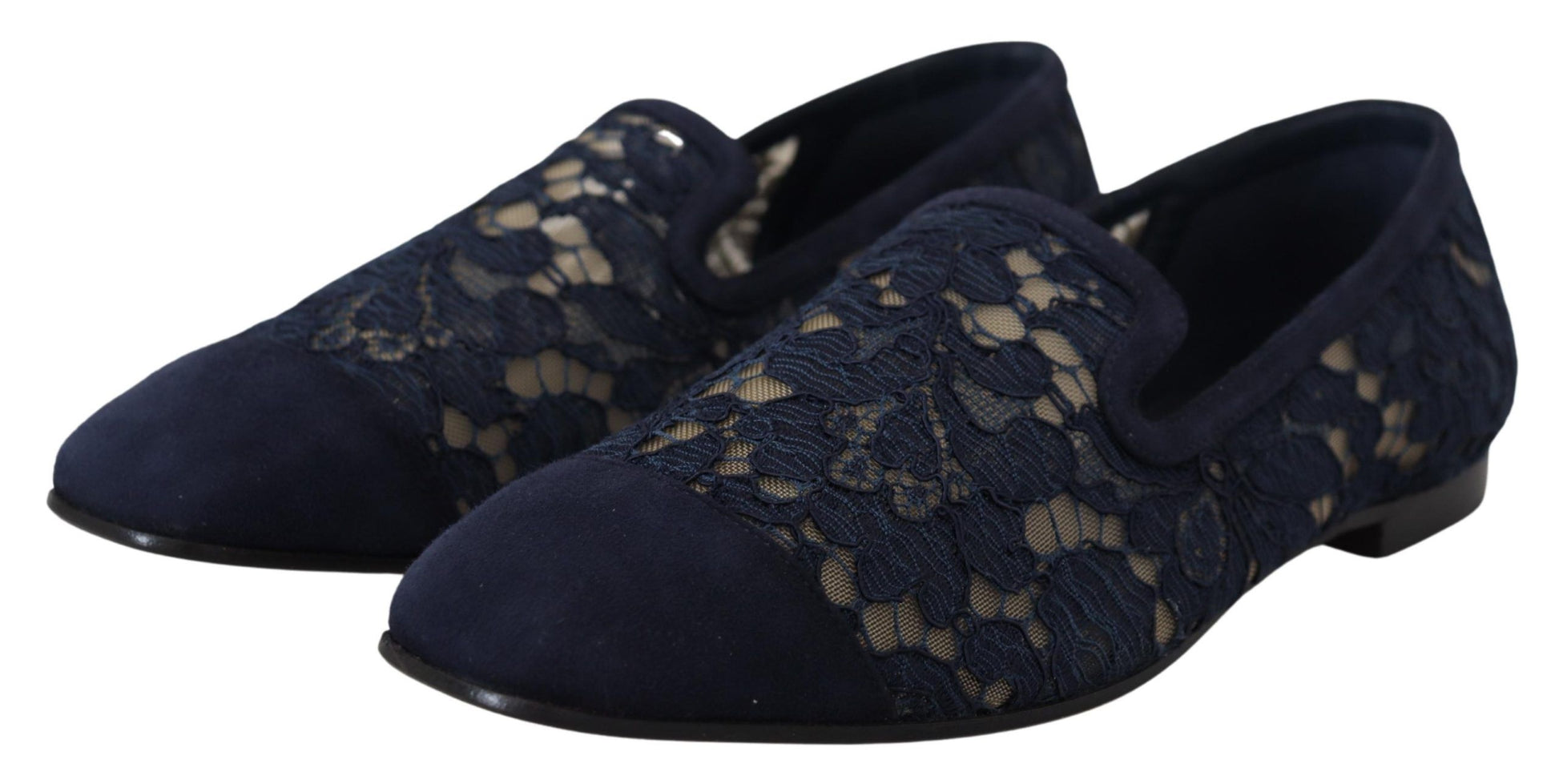 Dolce & Gabbana Blue Floral Lace Slip Ons Loafers Flats Shoes - ClickThatClicks 
