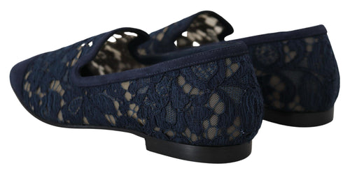 Dolce & Gabbana Blue Floral Lace Slip Ons Loafers Flats Shoes - ClickThatClicks 