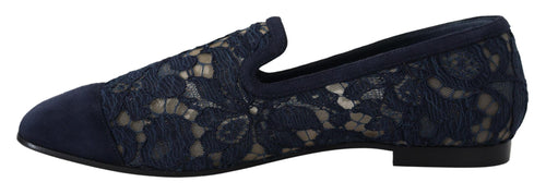 Dolce & Gabbana Blue Floral Lace Slip Ons Loafers Flats Shoes - ClickThatClicks 
