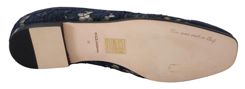 Dolce & Gabbana Blue Floral Lace Slip Ons Loafers Flats Shoes - ClickThatClicks 