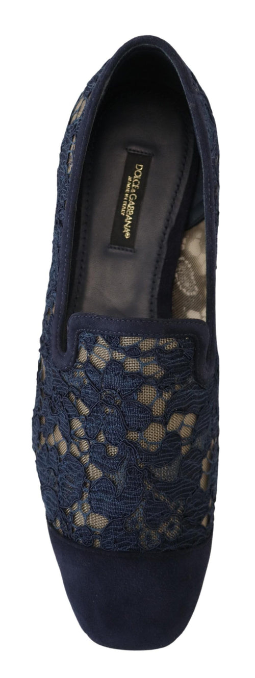 Dolce & Gabbana Blue Floral Lace Slip Ons Loafers Flats Shoes - ClickThatClicks 
