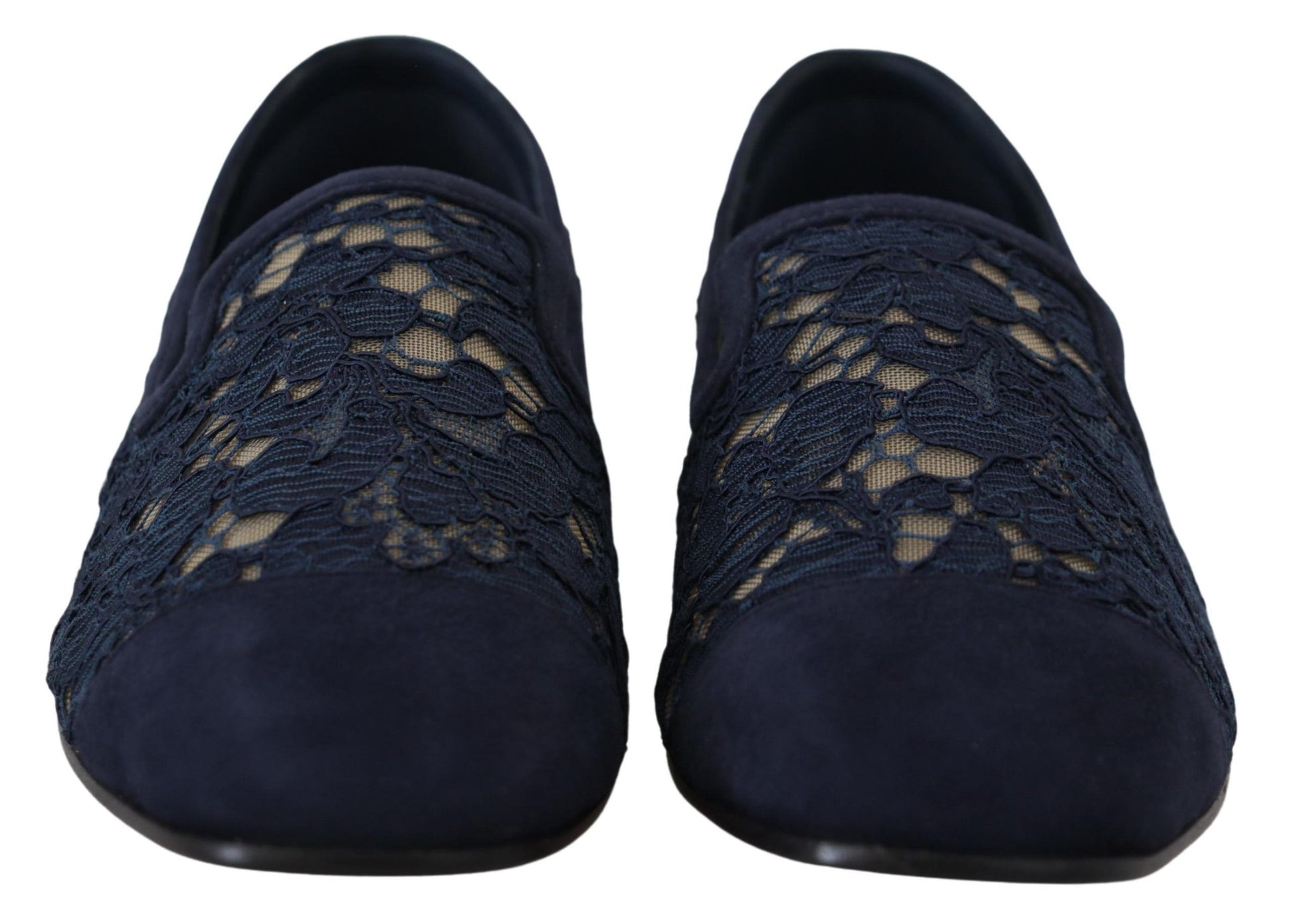 Dolce & Gabbana Blue Floral Lace Slip Ons Loafers Flats Shoes - ClickThatClicks 