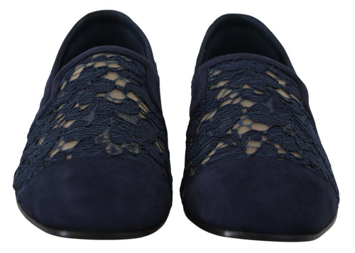 Dolce & Gabbana Blue Floral Lace Slip Ons Loafers Flats Shoes - ClickThatClicks 
