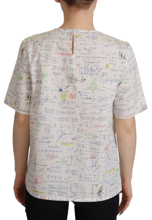 Dolce & Gabbana White Cotton Algebra Print Short Sleeves Top - ClickThatClicks 