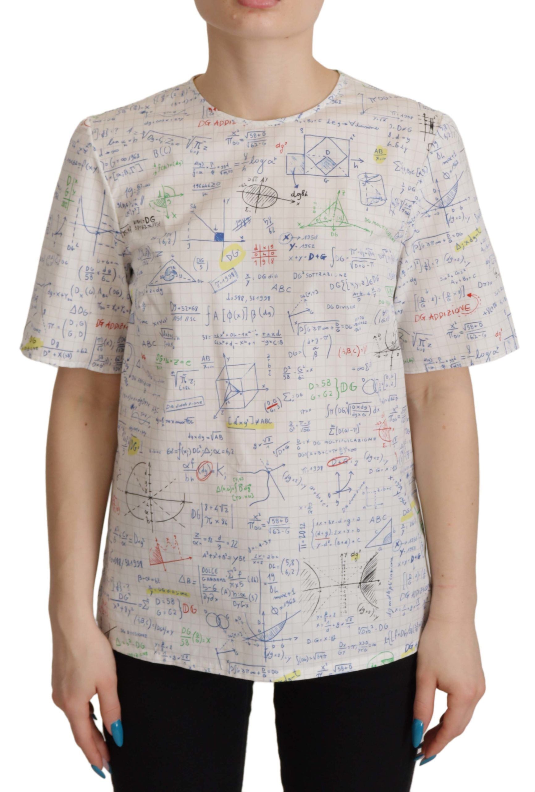 Dolce & Gabbana White Cotton Algebra Print Short Sleeves Top - ClickThatClicks 