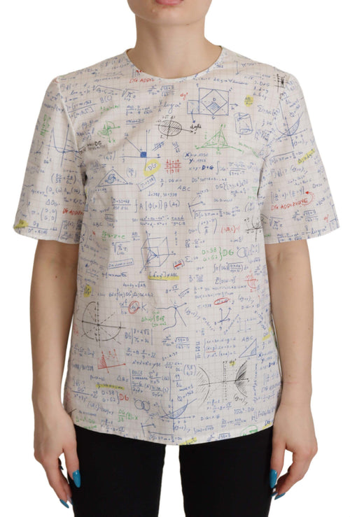 Dolce & Gabbana White Cotton Algebra Print Short Sleeves Top - ClickThatClicks 