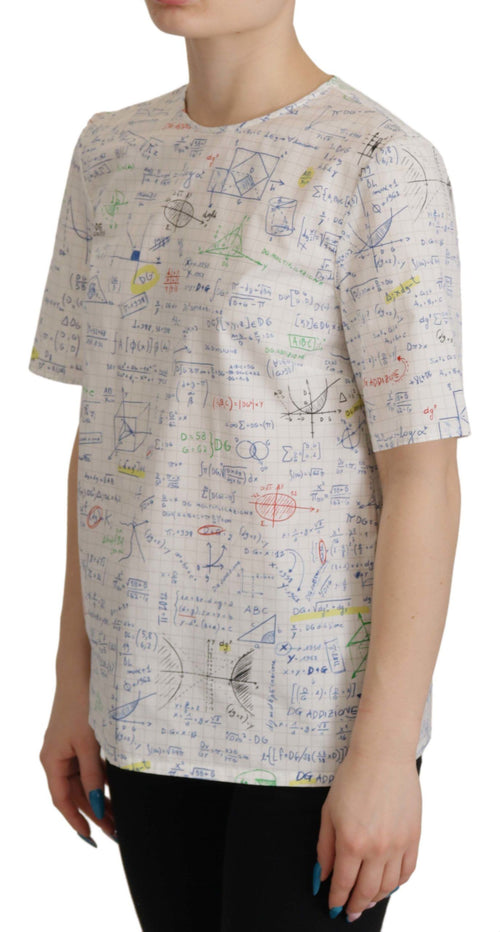 Dolce & Gabbana White Cotton Algebra Print Short Sleeves Top - ClickThatClicks 